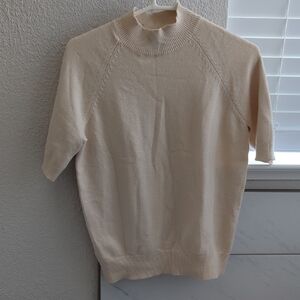 Ann Taylor Cream Short-Sleeve Mock Neck Sweater
